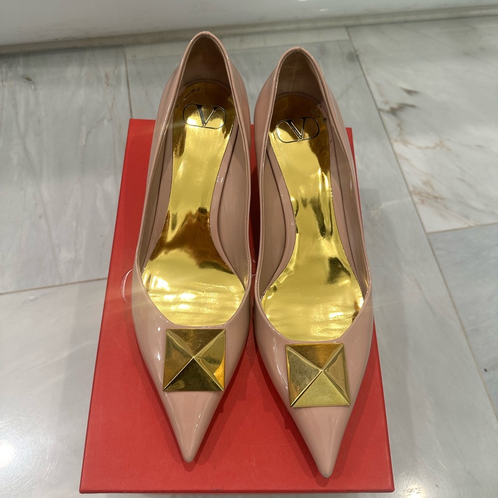 Valentino Nude Heels with Gold Stud
